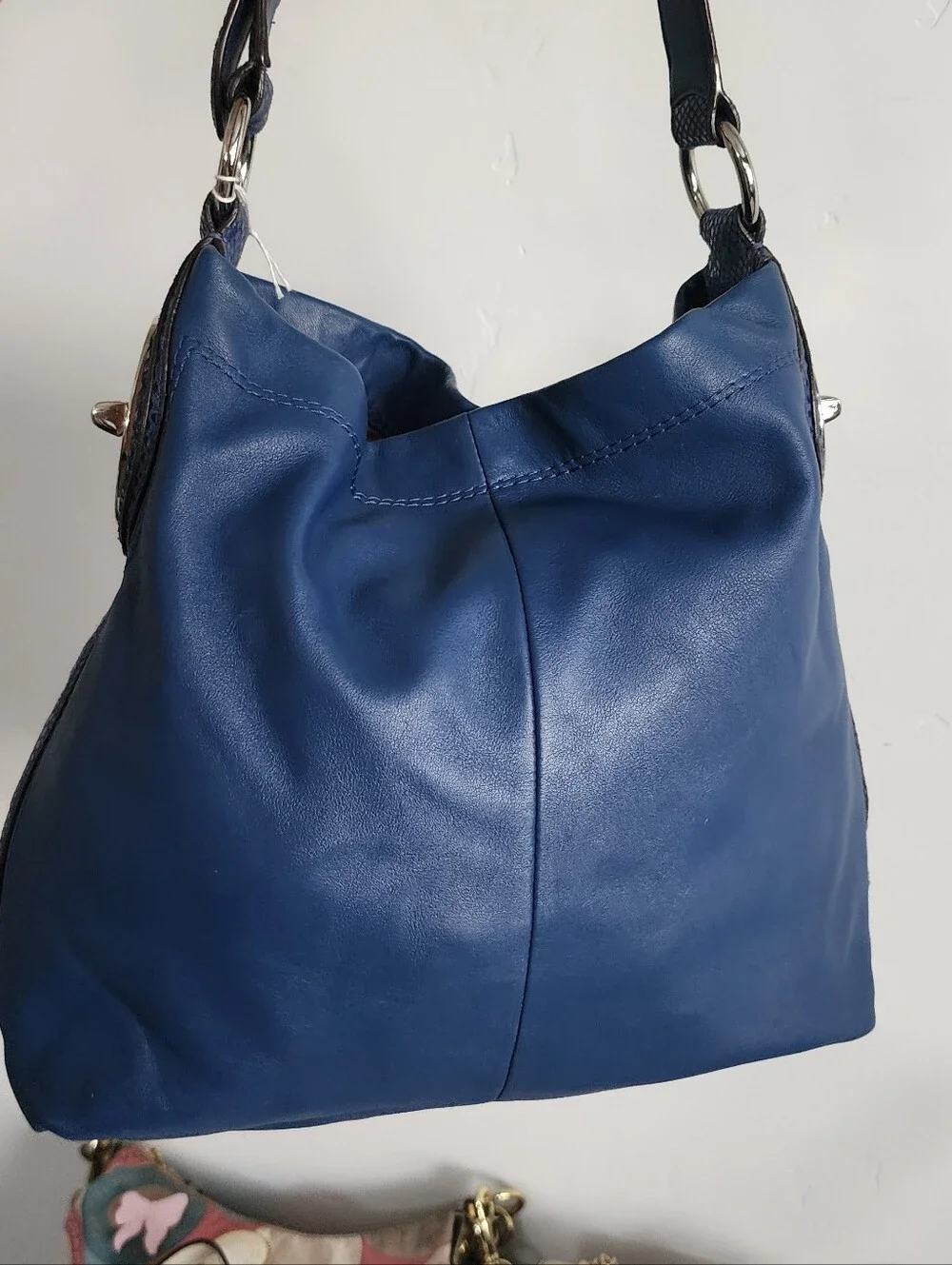Coach Blue Leather Shoulder Hobo with Silver Hardware